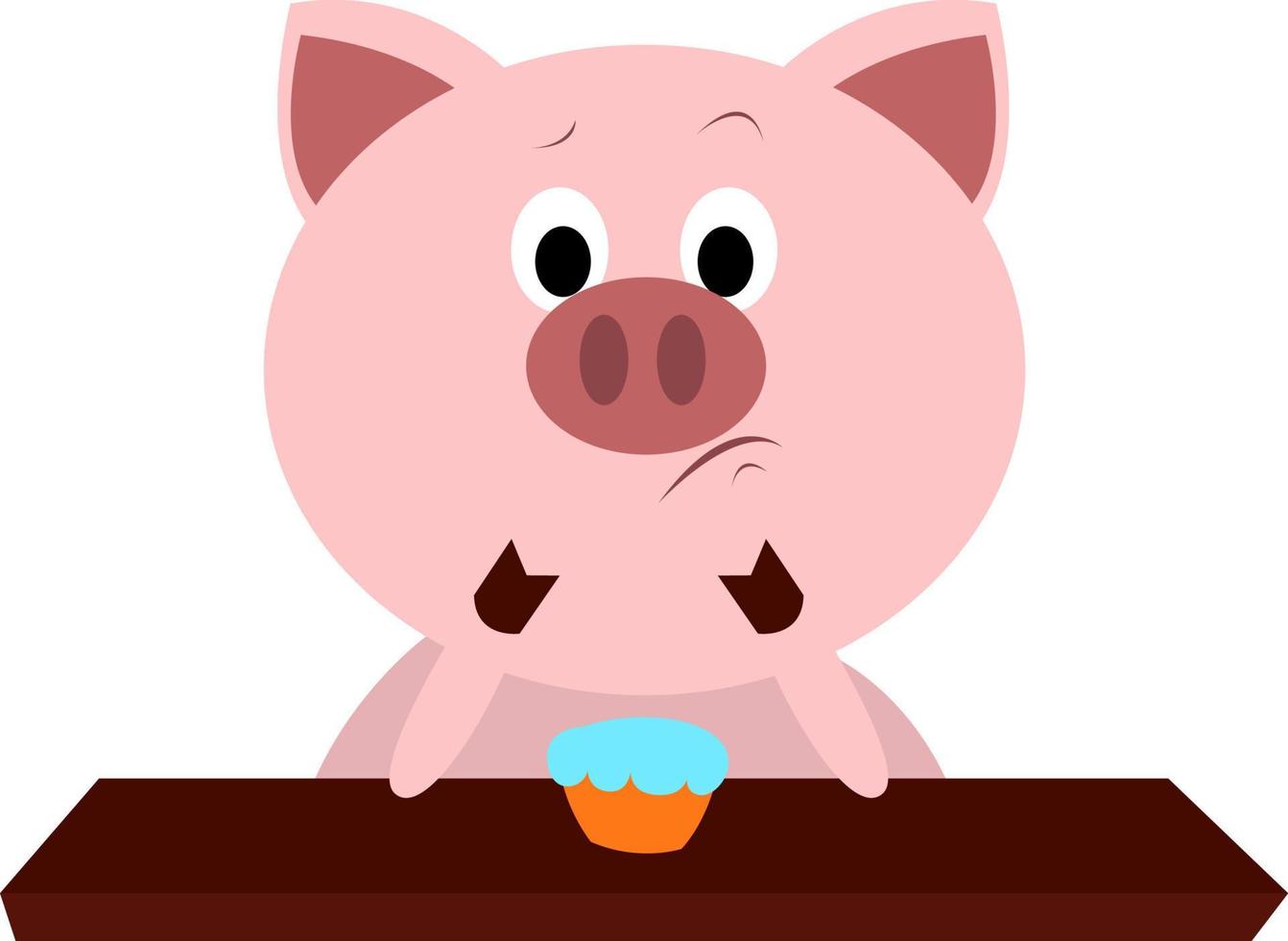Cerdo con cupcake, ilustración, vector sobre fondo blanco.