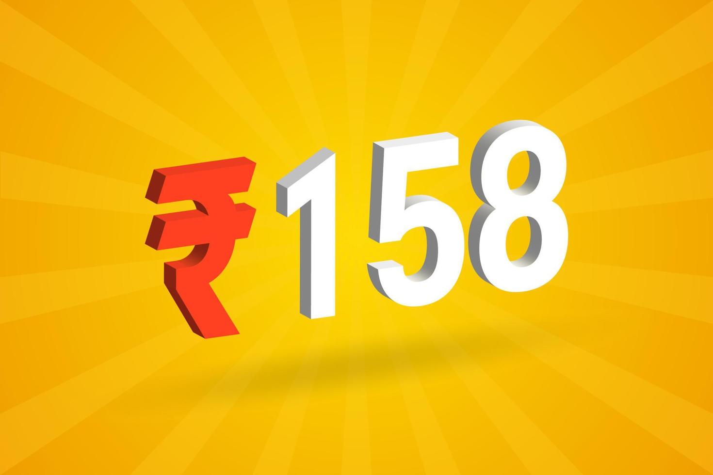 158 rupias símbolo 3d imagen vectorial de texto en negrita. 3d 158 rupia india signo de moneda ilustración vectorial vector