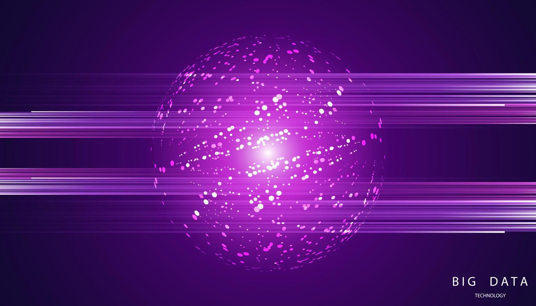 abstract Big data pink purple network circle digital connection and point curve wave communication futuristic on blue background. vector