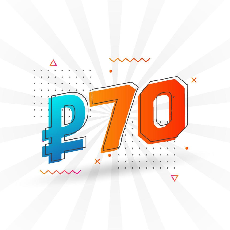 70 Russian Ruble vector currency image. 70 Ruble symbol bold text vector illustration