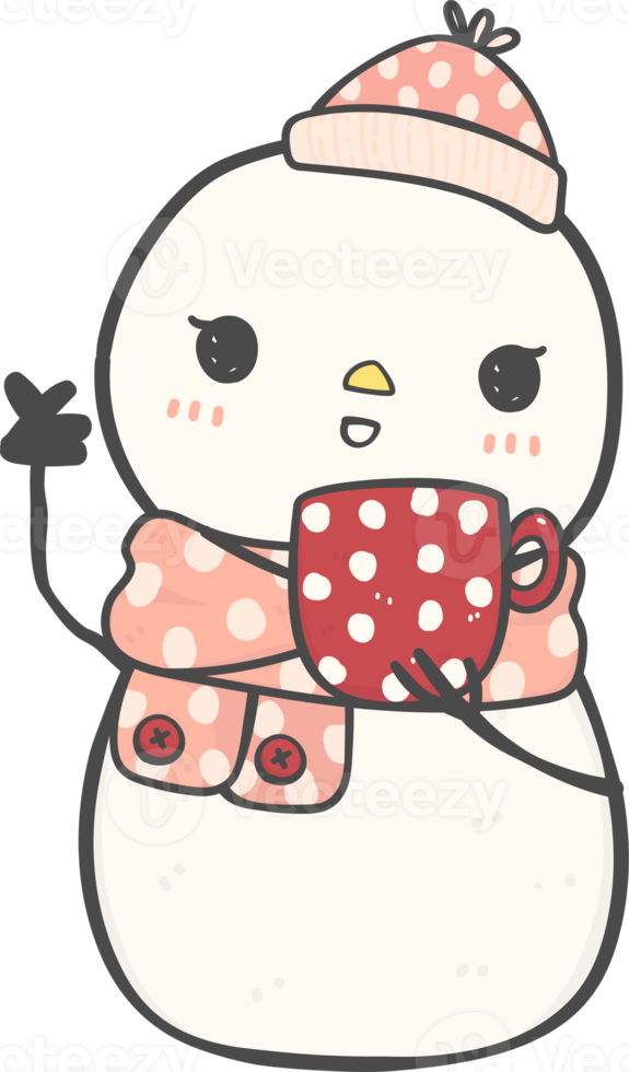 cute happy smile Christmas winter Snowman with scarf and hat cartoon doodle hand drawing png