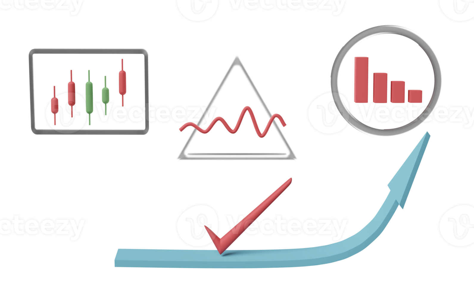 3d charts and graph with analysis business financial data, Online marketing, arrow, check isolated. business strategy concept, 3d render illustration png
