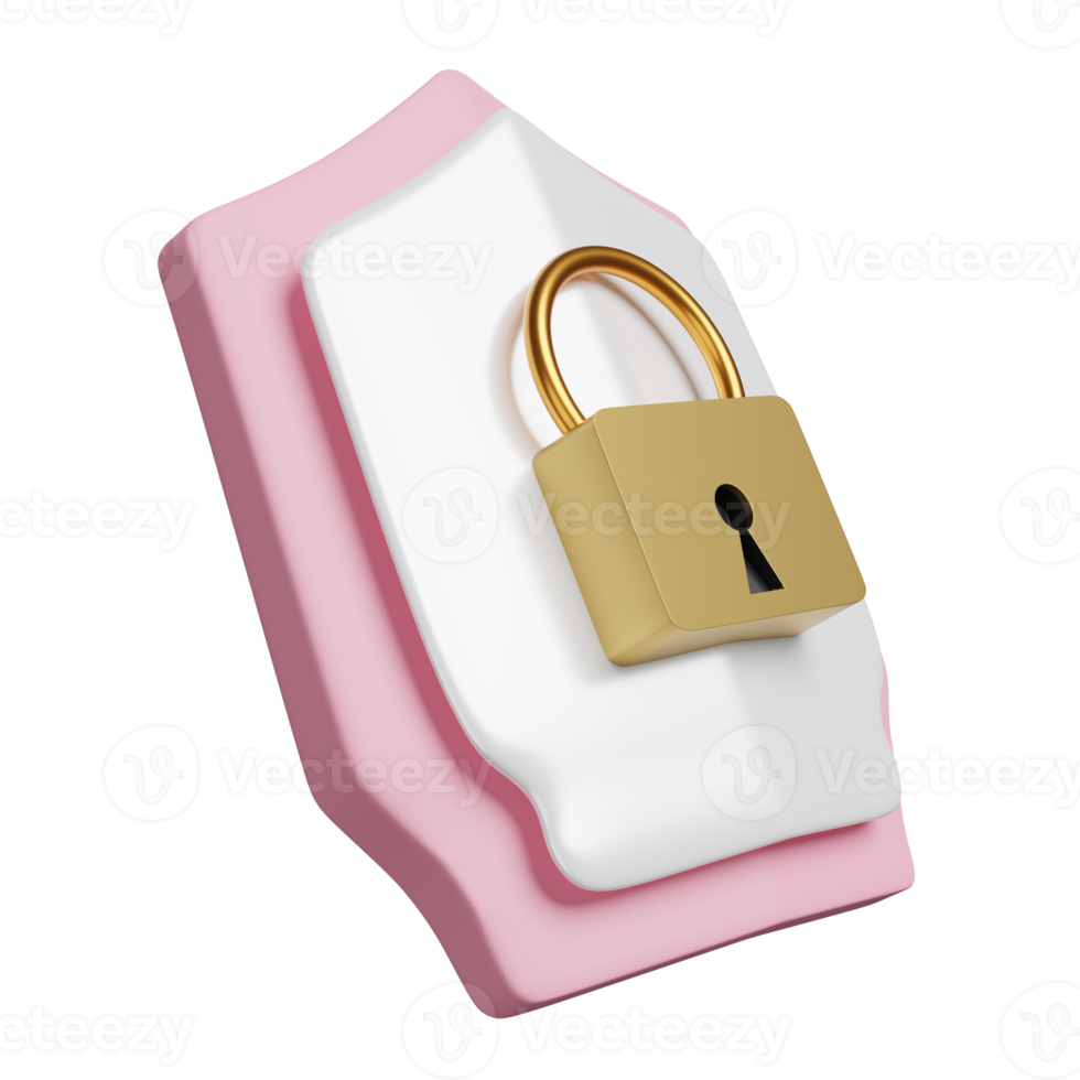 shield with golden lock isolated. Internet security or privacy protection or ransomware protect concept, 3d illustration or 3d render png
