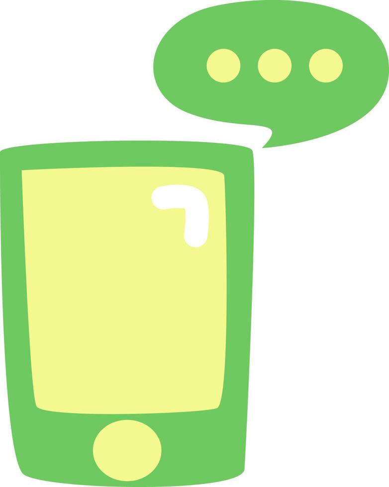 Green phone message, illustration, vector, on a white background. vector