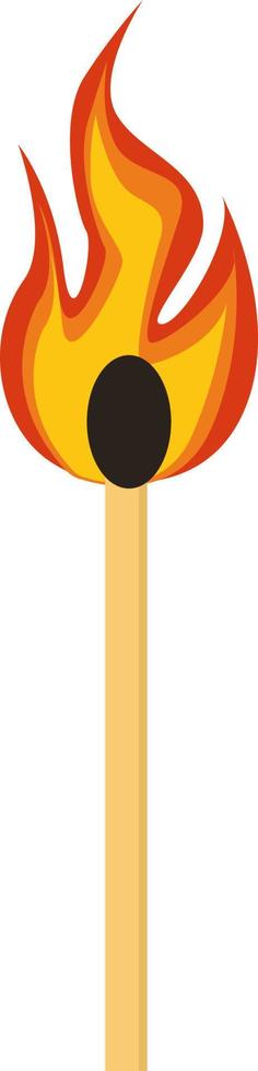 Fired match, illustration, vector on white background.