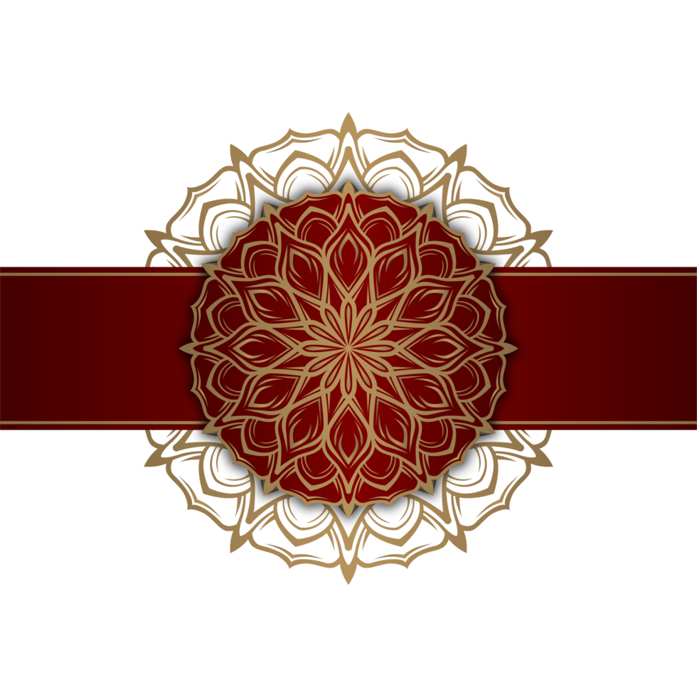 luxury mandala ornament, red and gold, round border png