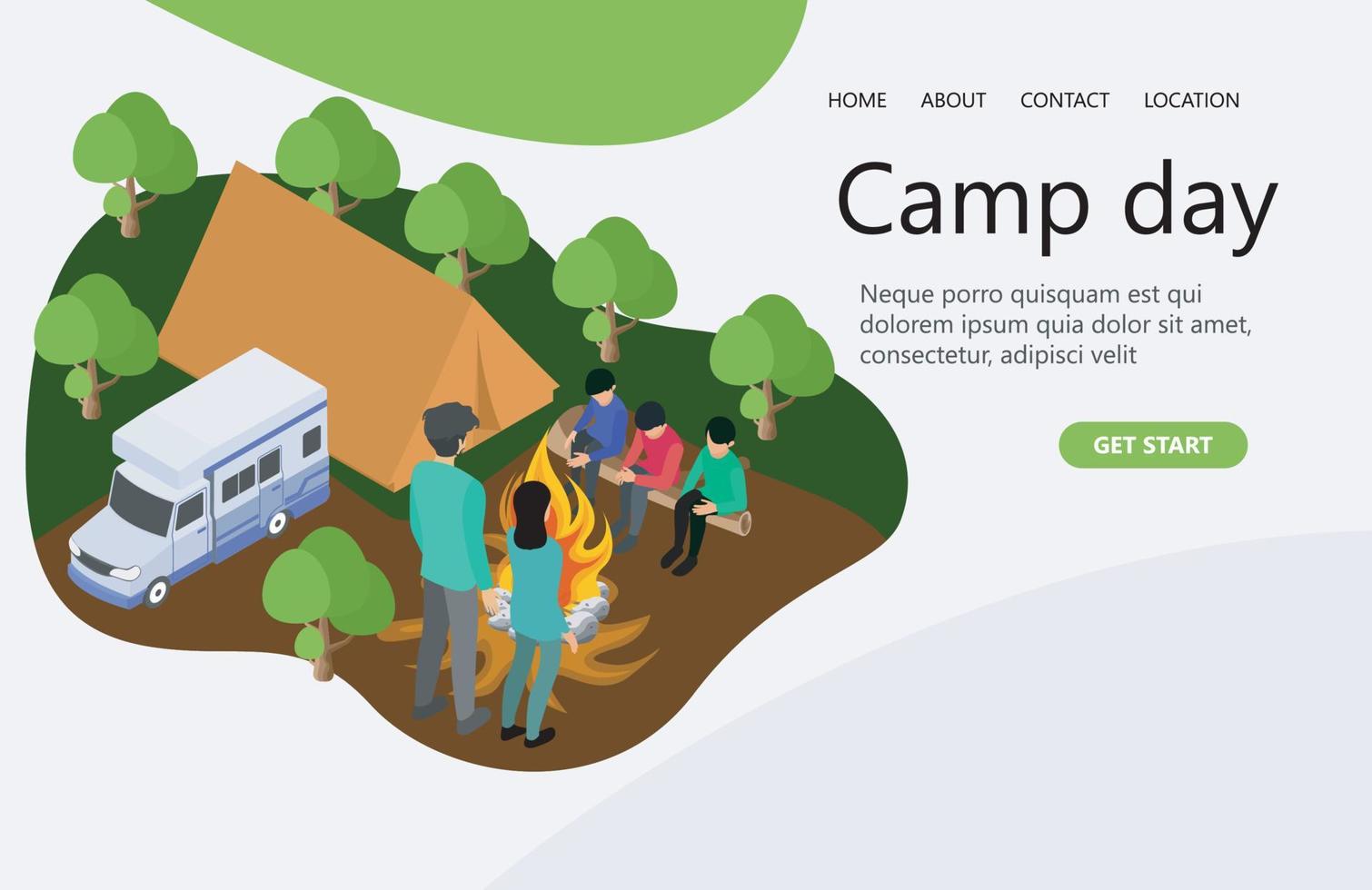 ilustración de un campamento familiar con fogata y carpa adecuada para la página de destino, volantes, infografías y otros vectores de activos relacionados con gráficos