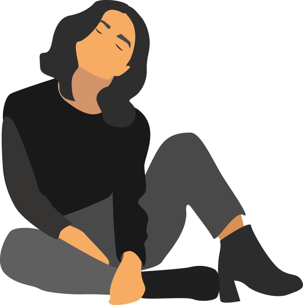 Girl in black, illustration, vector on white background.