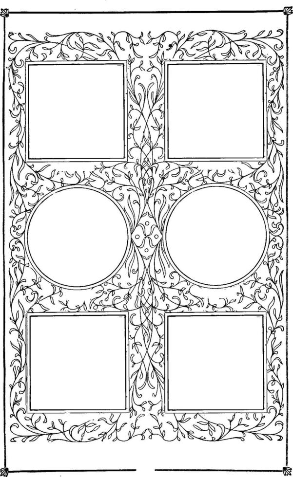 Six part frame have leaves background pattern, vintage engraving. vector