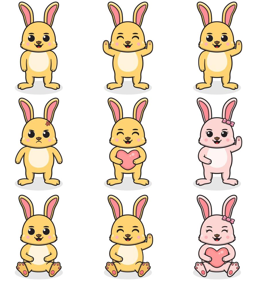 Vector illustration set of Rabbit cartoon. Bundle of cute Rabbit set. Set of animals. Cartoon and vector isolated characters. A collection of animals in the children's style.