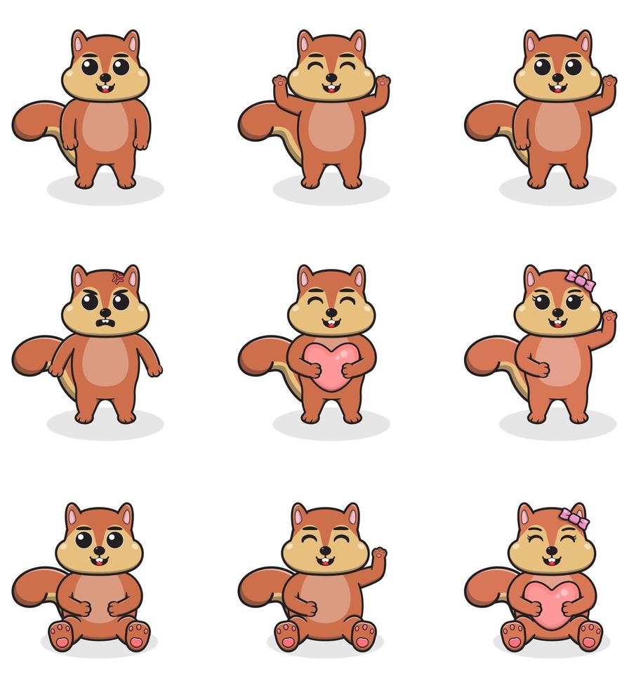 Vector illustration set of Squirrel cartoon. Bundle of cute Squirrel set. Set of animals. Cartoon and vector isolated characters. A collection of animals in the children's style.