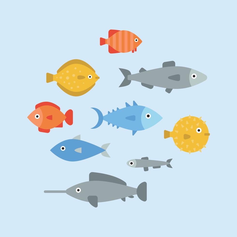 Flat Set of Fishes vector