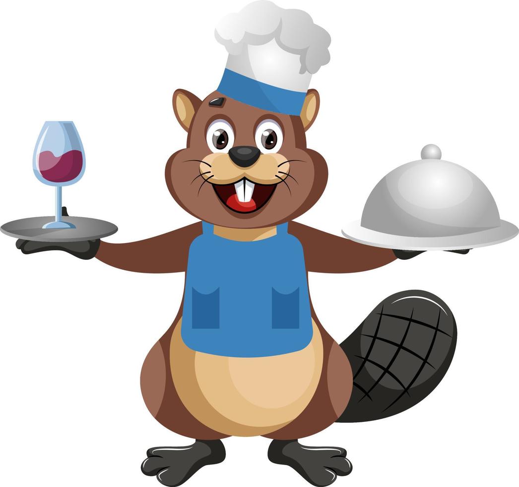 Beaver chef, illustration, vector on white background.