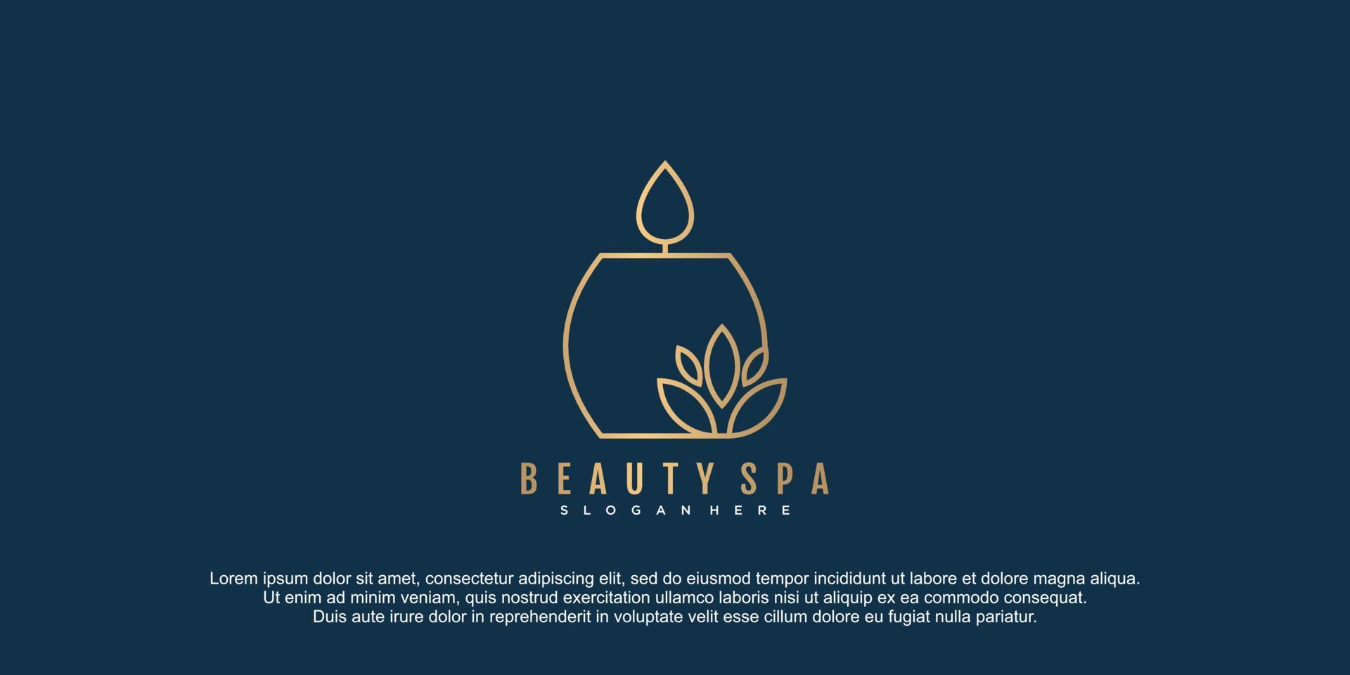 diseño lineal de logotipo de spa de belleza con ilustración de icono de oro degradado vector