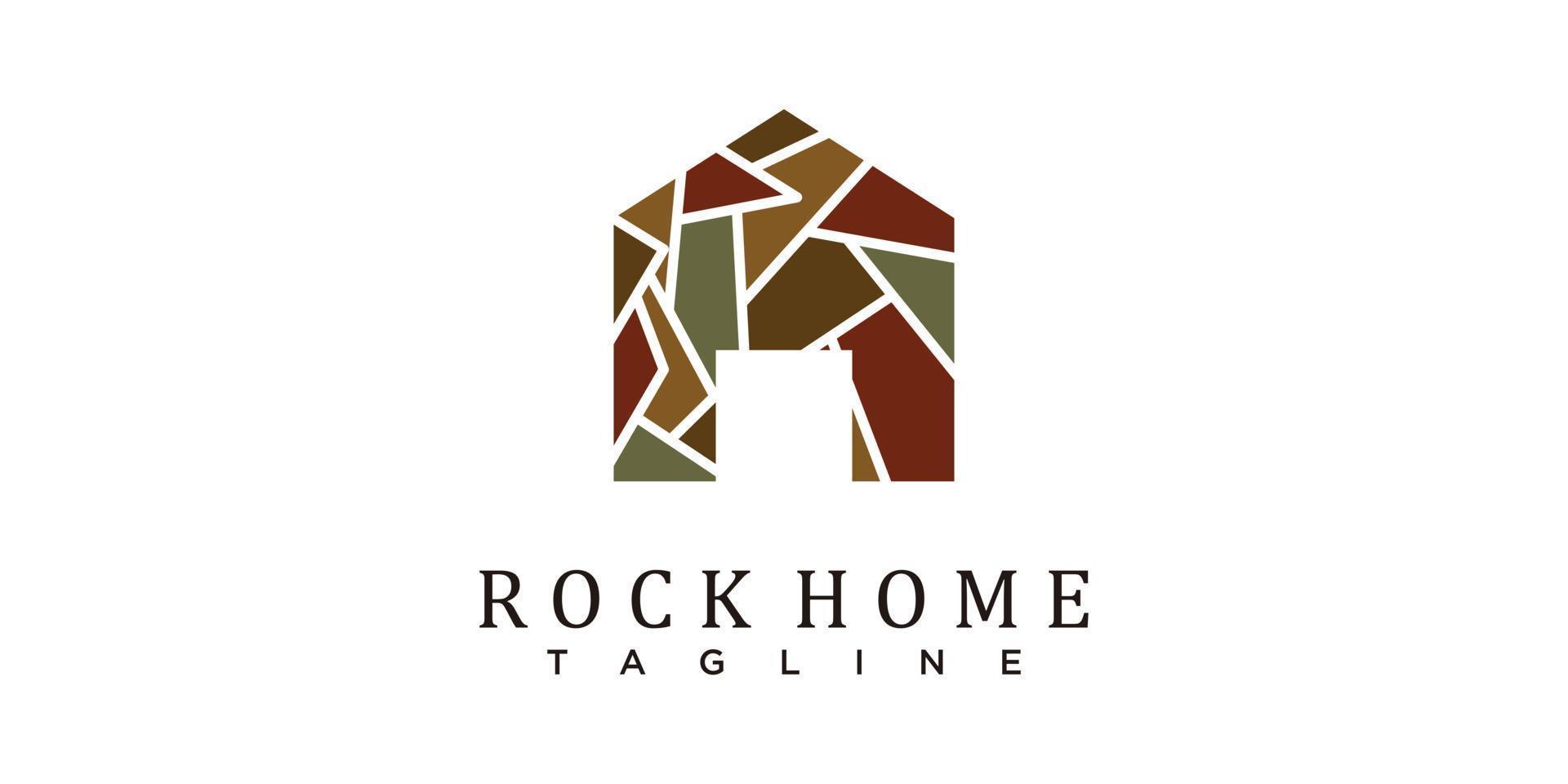 Home logo with rock element design template illustration vector