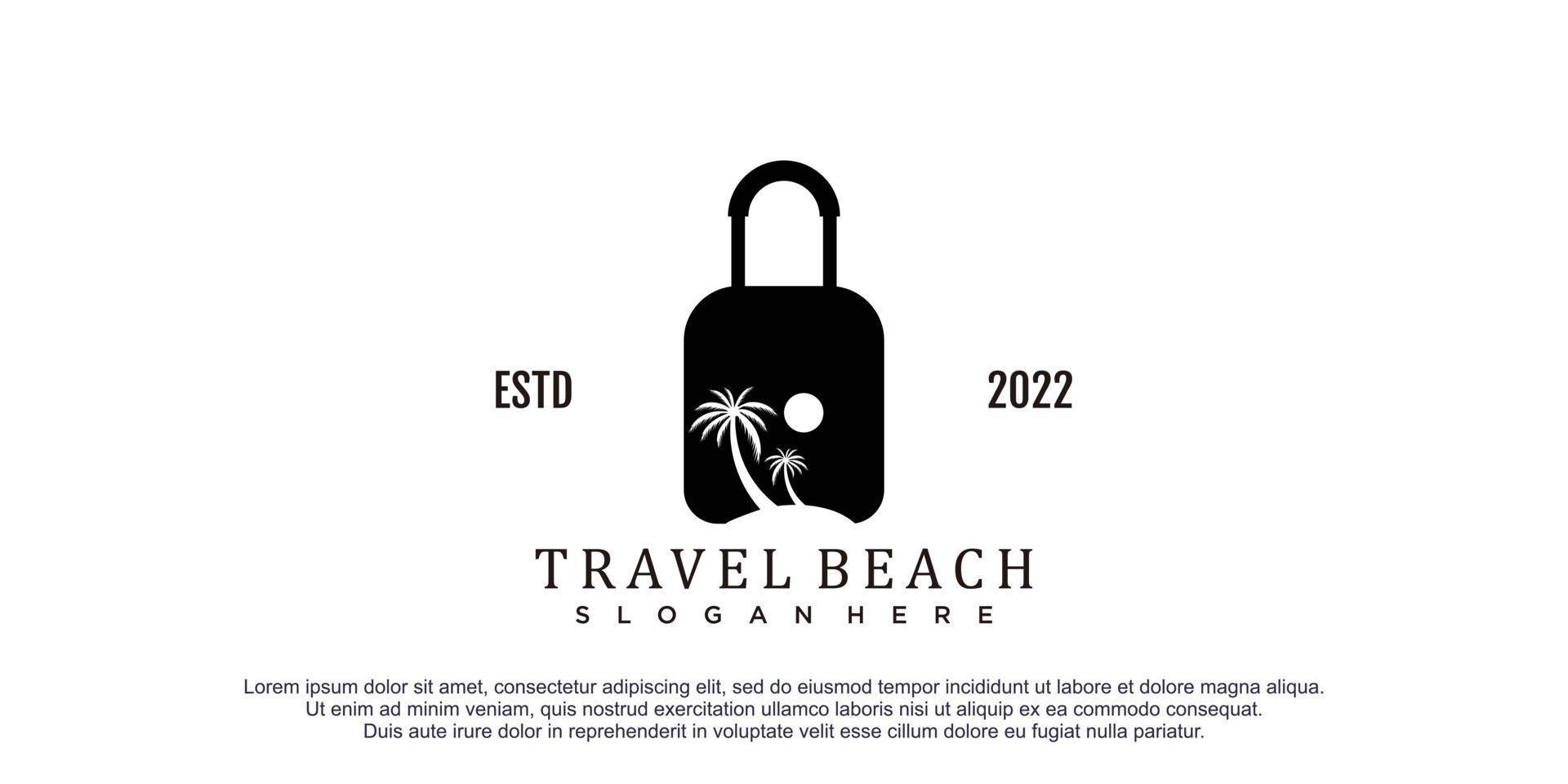 suitcase logo design with beach element premium vector