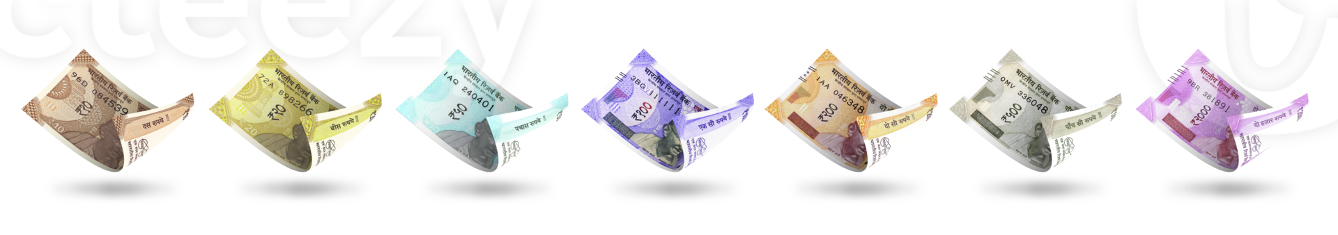 Set of Indian rupee notes denominations. 3d illustration png