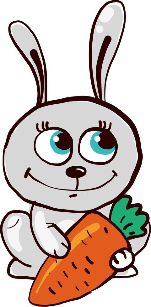 Happy bunny with carrot , illustration, vector on white background