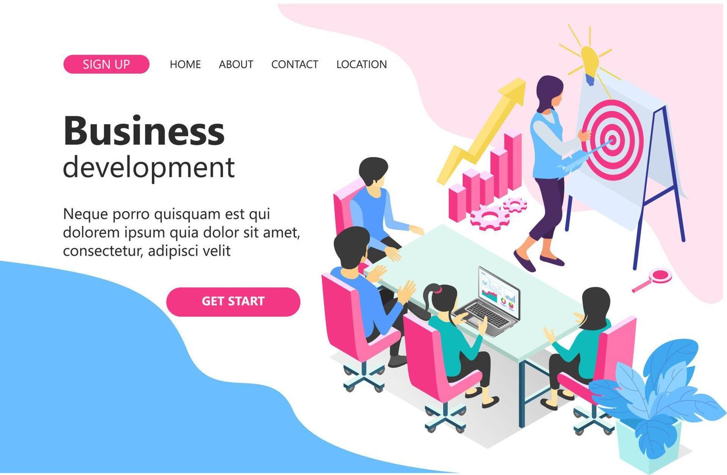 Illustration of business management training and presentation Suitable for landing page, flyers, Infographics, And Other Graphic Related Assets-vector vector