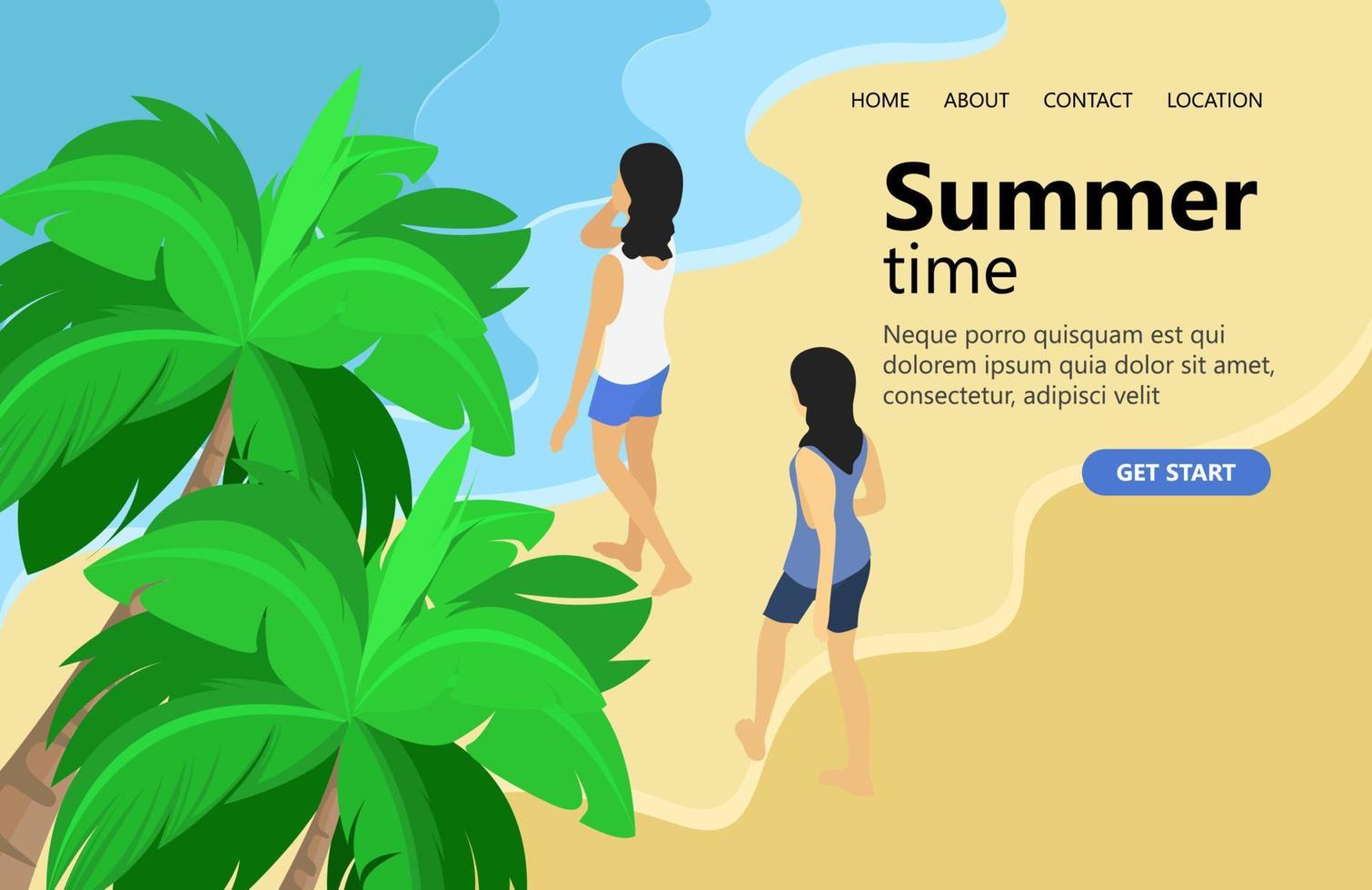 página de inicio con ilustración sobre vacaciones de verano en la playa vector