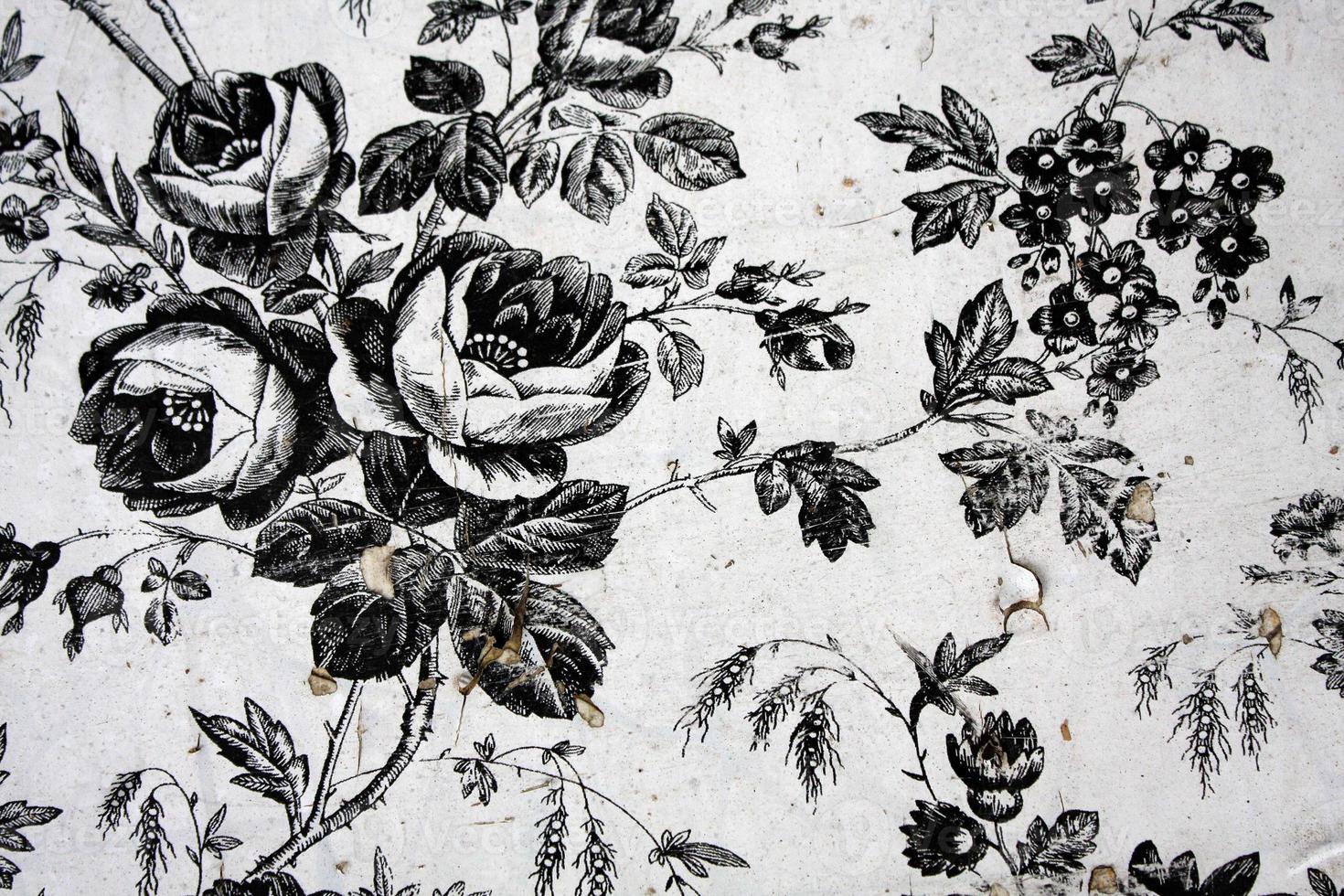 Vintage Distressed Black and White Floral Wallpaper Background photo