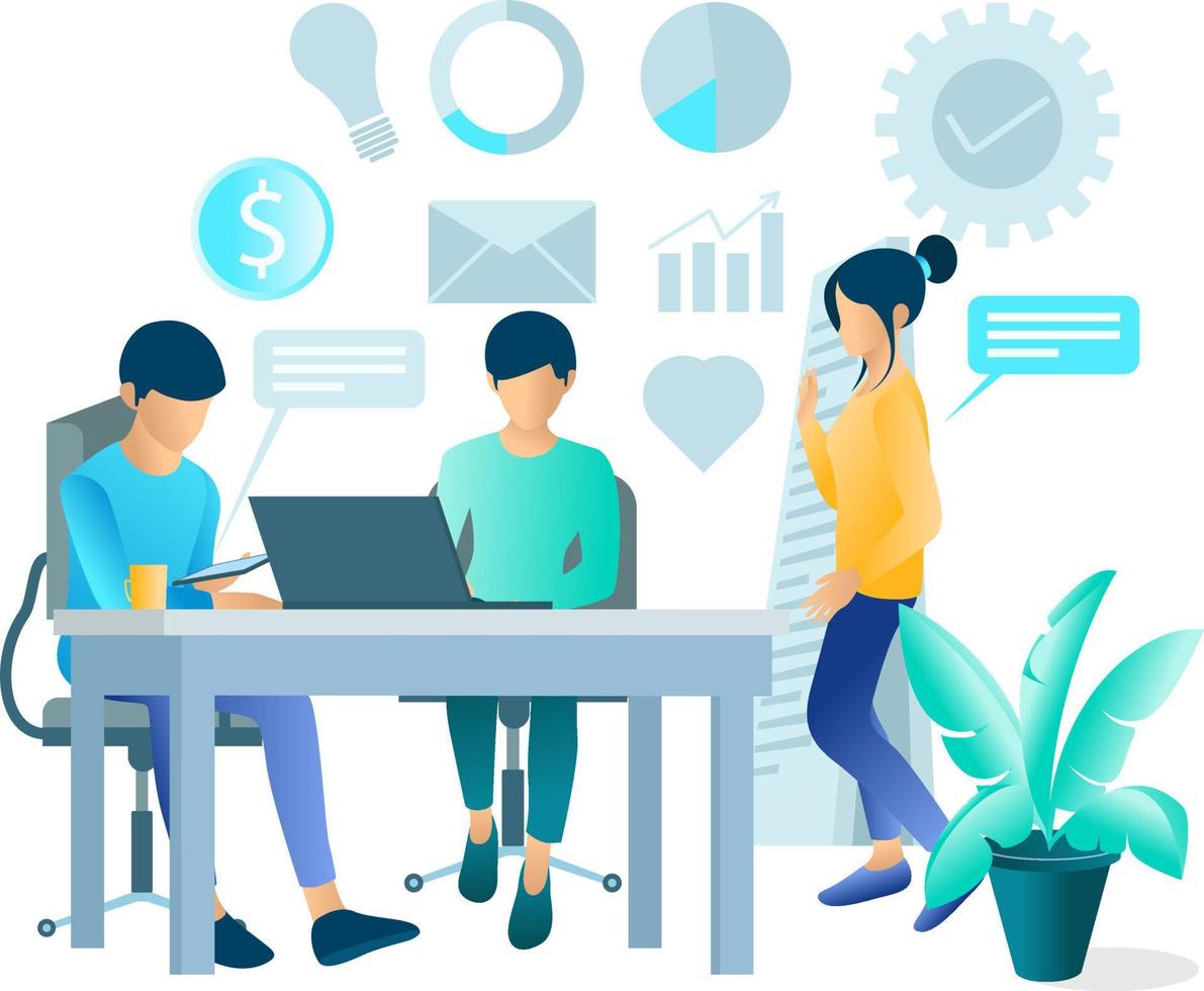 Illustration of business presentation with client and team Suitable for landing page, flyers, Infographics, And Other Graphic Related Assets-vector vector