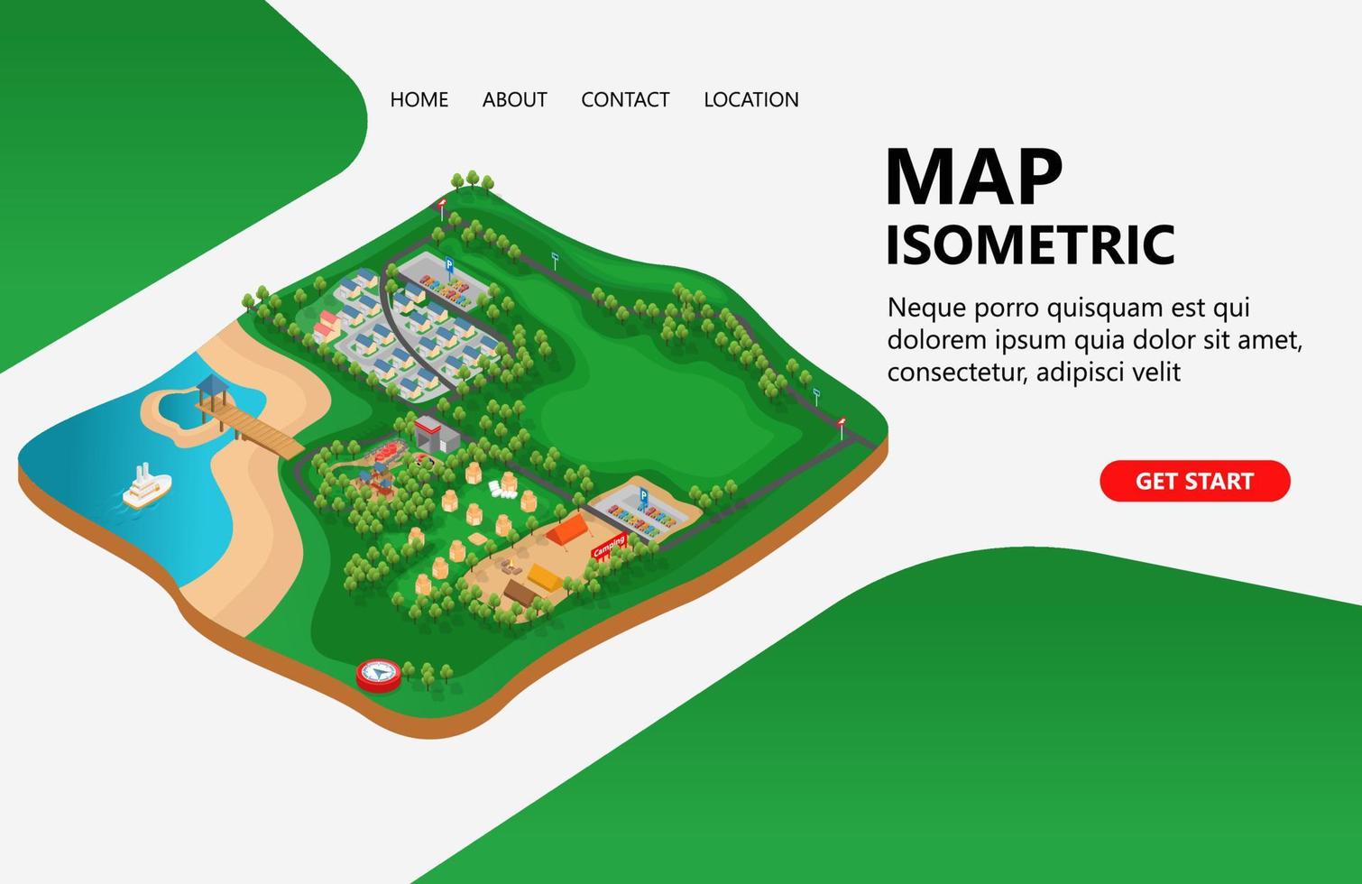 Illustration of mountain location map for camping Suitable for landing page, flyers, Infographics, And Other Graphic Related Assets-vector vector