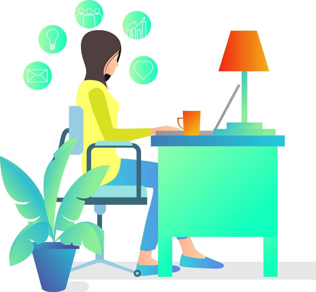 Illustration of a freelancer working at home with his laptop Suitable for landing page, flyers, Infographics, And Other Graphic Related Assets-vector vector