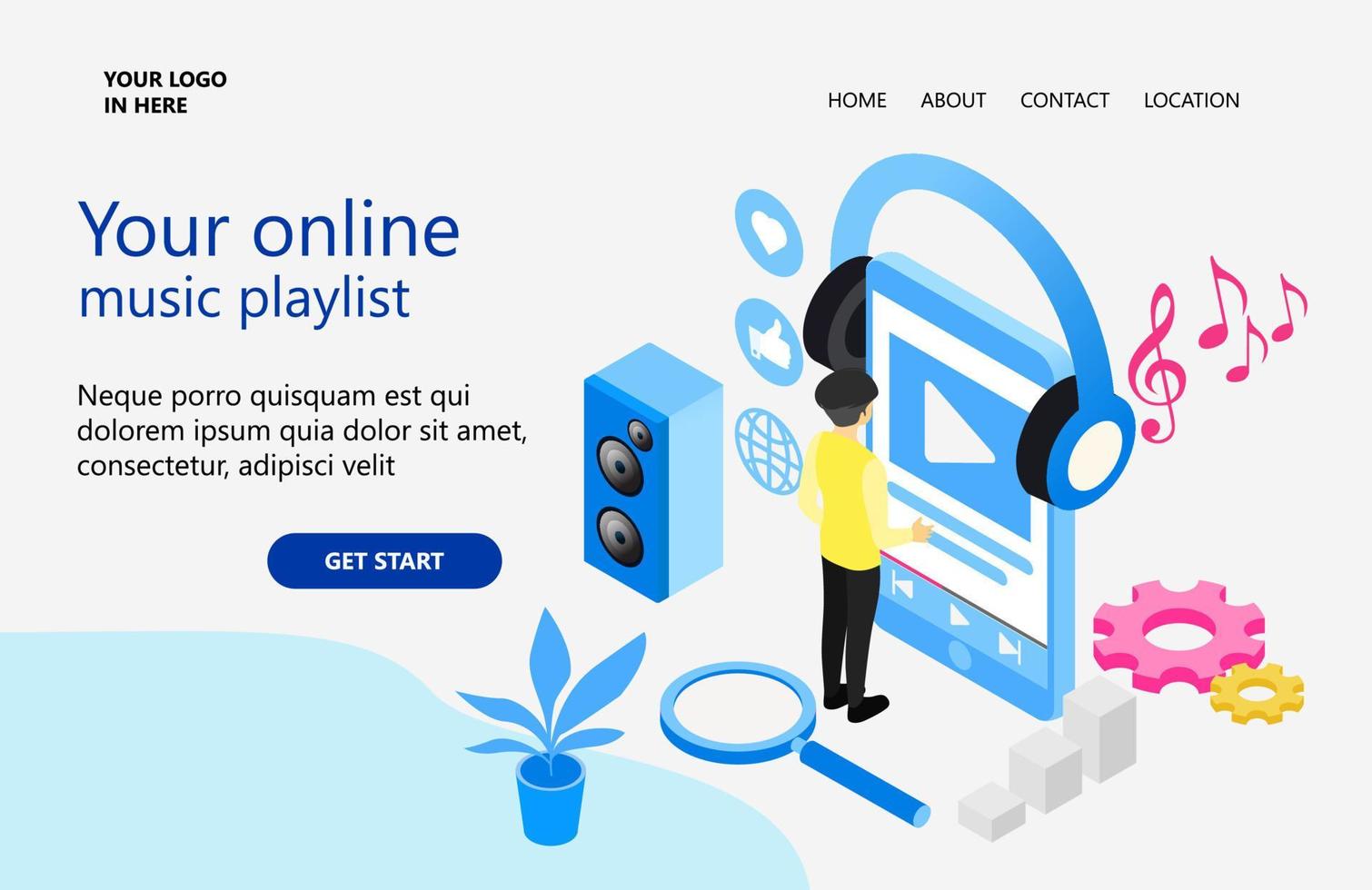 Illustration of music streaming playlist Suitable for landing page, flyers, Infographics, And Other Graphic Related Assets-vector vector