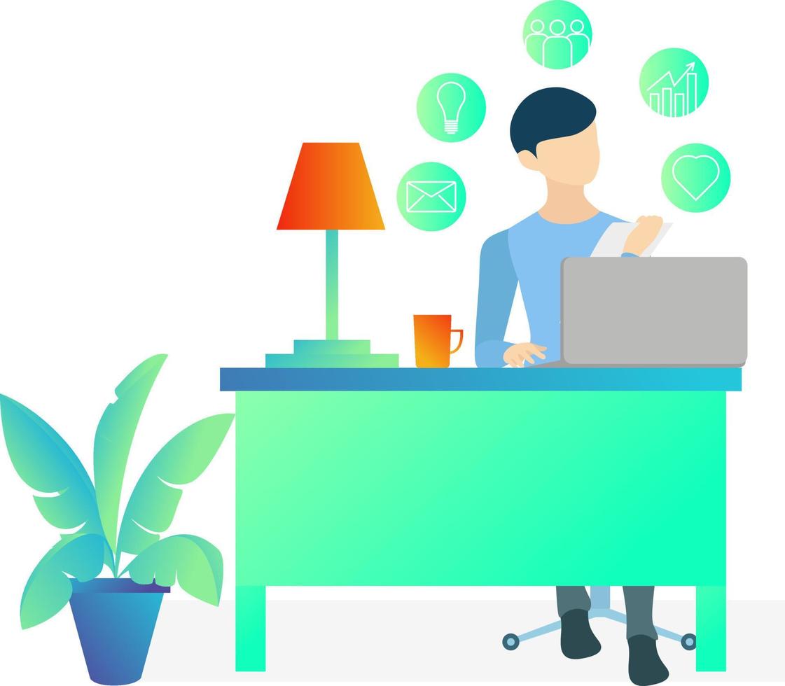 Illustration of a freelancer working at home with his laptop Suitable for landing page, flyers, Infographics, And Other Graphic Related Assets-vector vector