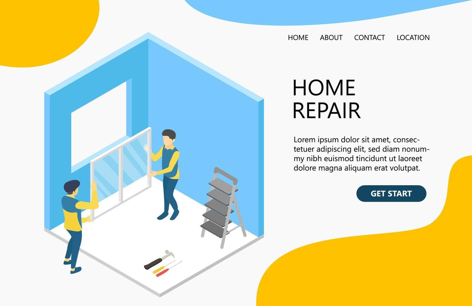 Illustration of a handyman renovating the interior of a building Suitable for landing page, flyers, Infographics, And Other Graphic Related Assets-vector vector