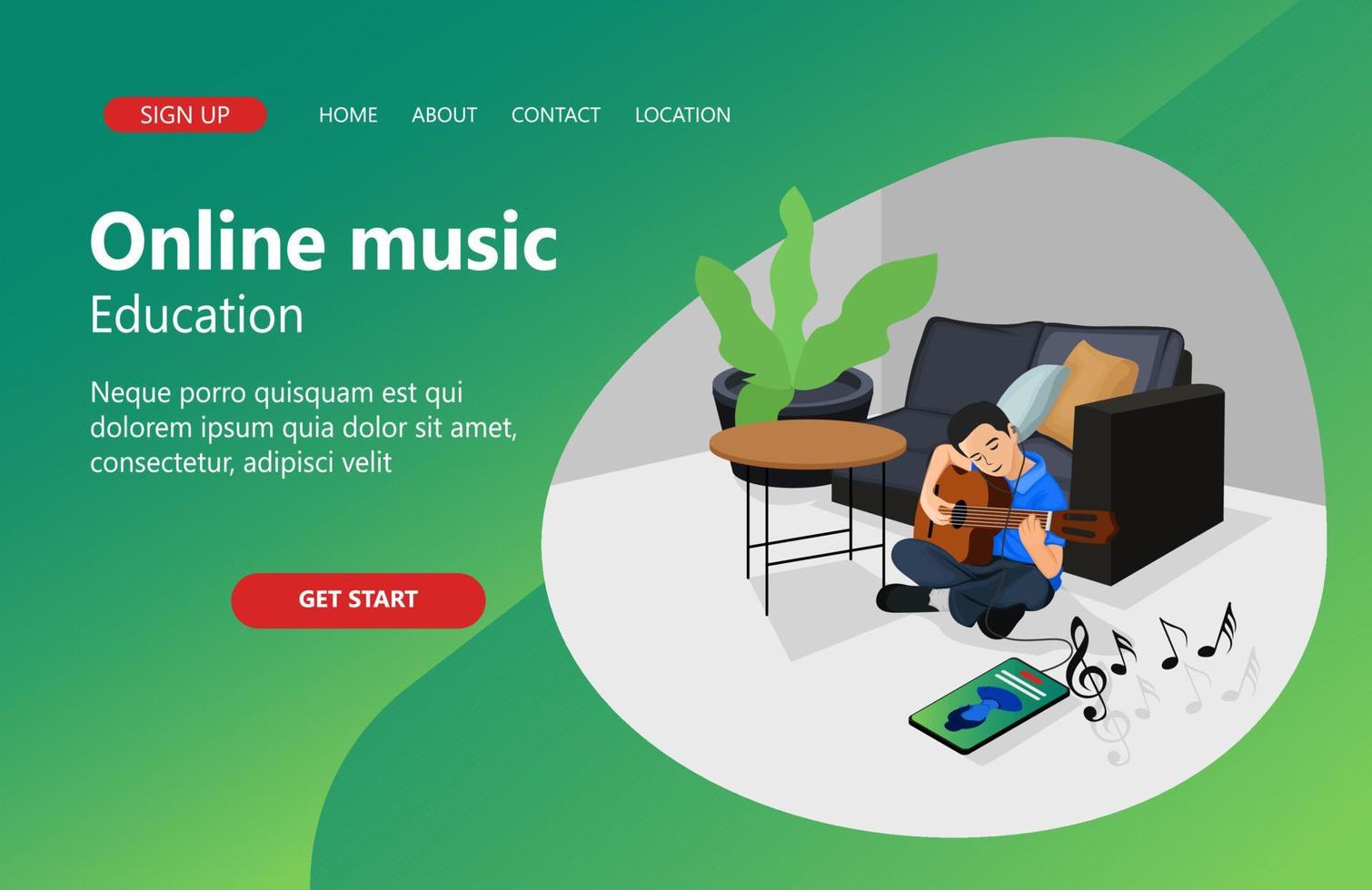 Illustration of learning music online streaming tutorial Suitable for landing page, flyers, Infographics, And Other Graphic Related Assets-vector vector