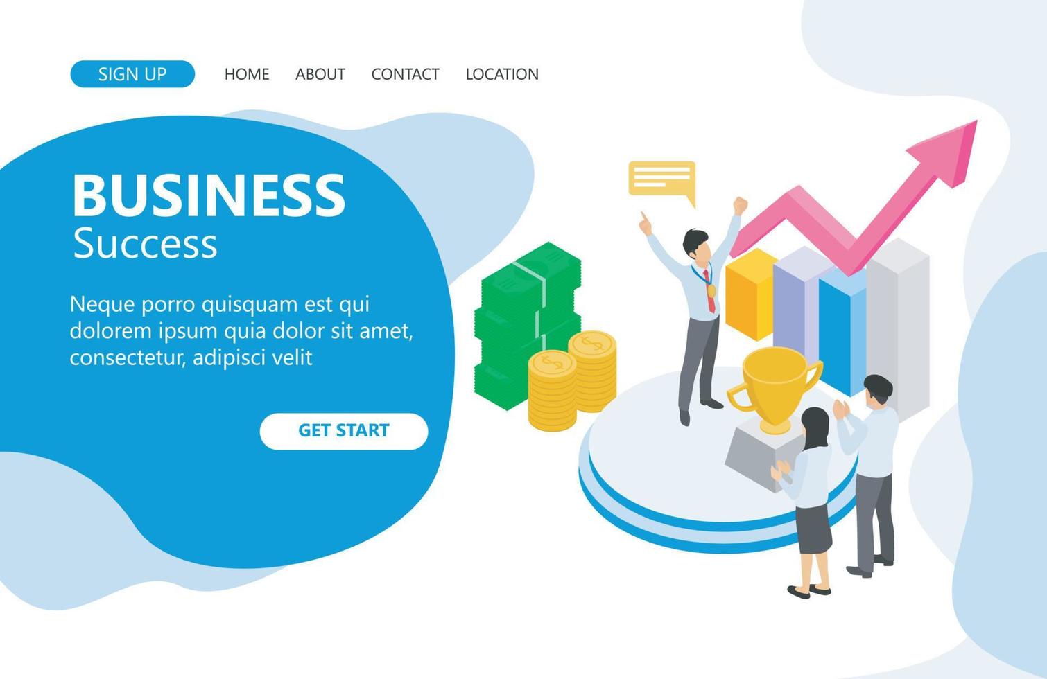 Illustration of a business winner on a podium with a trophy Suitable for landing page, flyers, Infographics, And Other Graphic Related Assets-vector vector