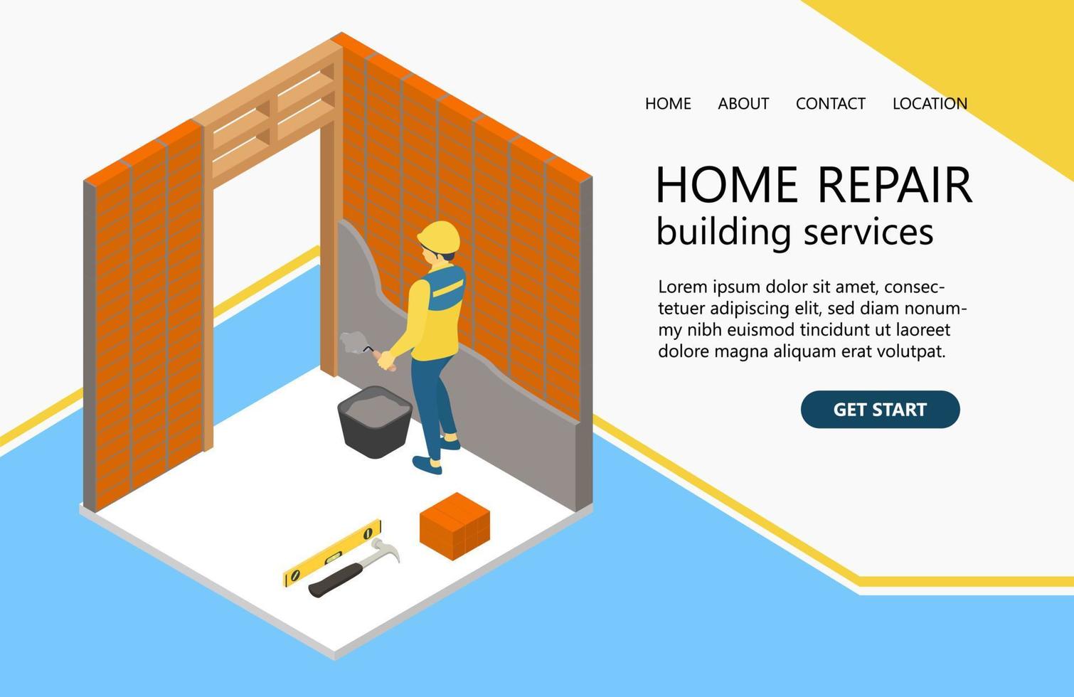 Illustration of a handyman renovating the interior of a building Suitable for landing page, flyers, Infographics, And Other Graphic Related Assets-vector vector