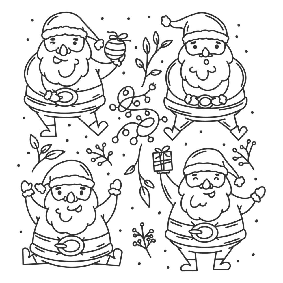 Santa set of hand drawn coloring vector