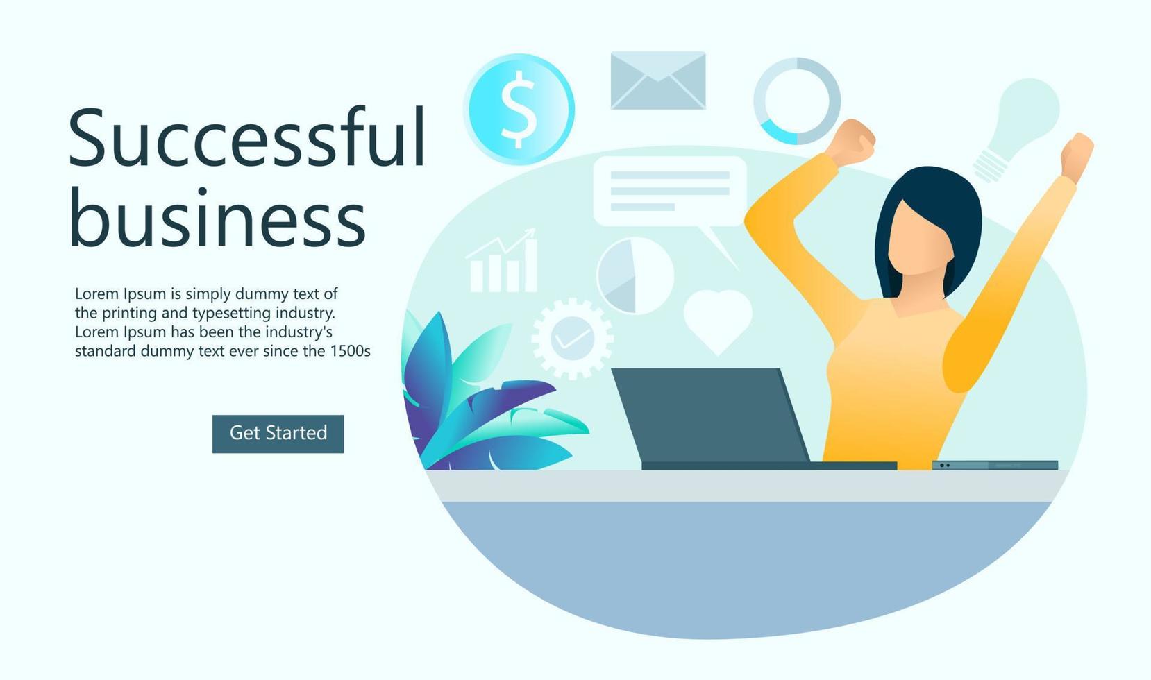 Illustration of a happy woman seeing successful business growth Suitable for landing page, flyers, Infographics, And Other Graphic Related Assets-vector vector