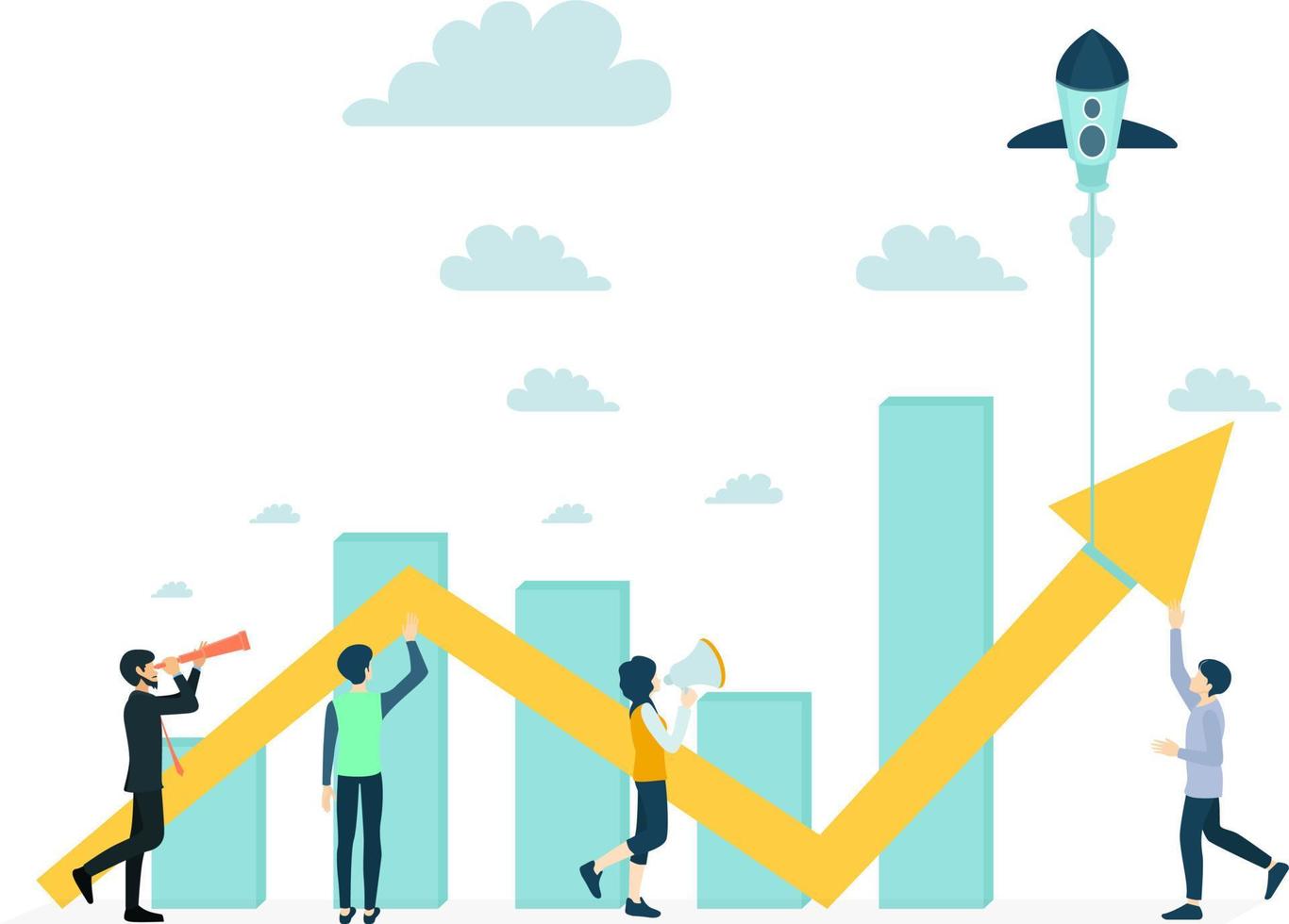 Illustration of a team of workers launching a business growth idea Suitable for landing page, flyers, Infographics, And Other Graphic Related Assets-vector vector