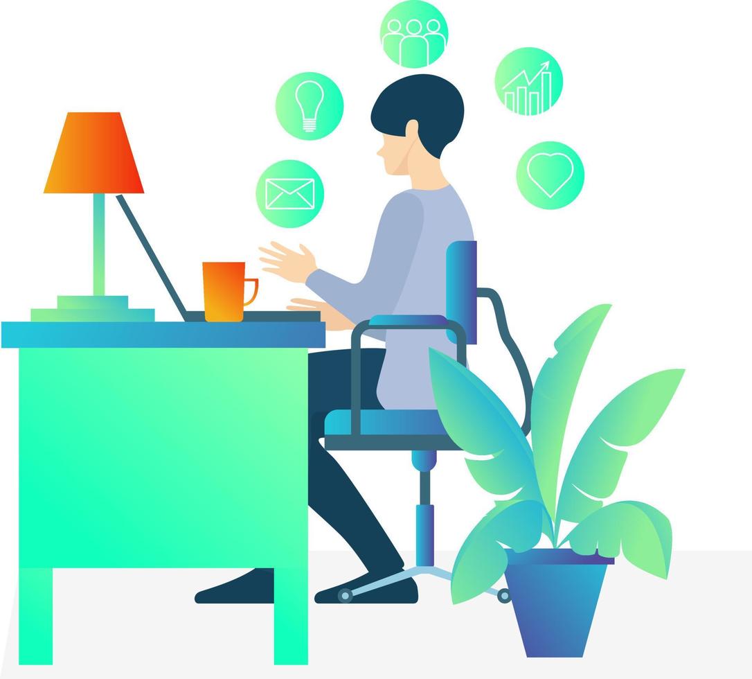 Illustration of a creative person working in an office with a computer Suitable for landing page, flyers, Infographics, And Other Graphic Related Assets-vector vector