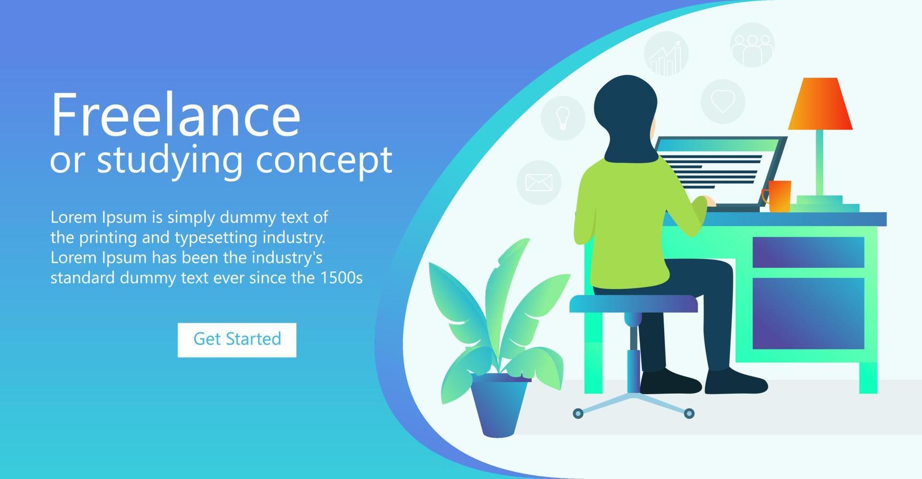 Illustration of a creative person working in an office with a computer Suitable for landing page, flyers, Infographics, And Other Graphic Related Assets-vector vector