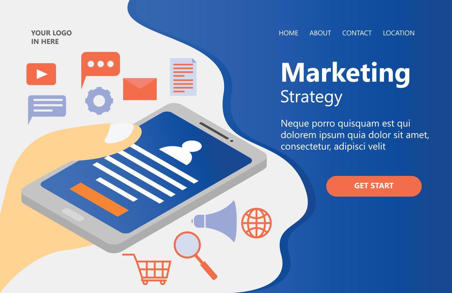 Illustration of digital marketing strategy Suitable for landing page, flyers, Infographics, And Other Graphic Related Assets-vector vector