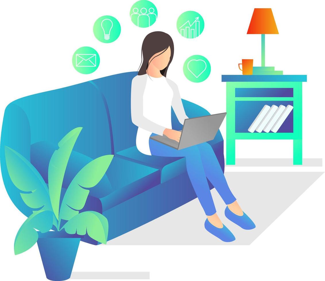 Illustration of a freelancer working at home with his laptop Suitable for landing page, flyers, Infographics, And Other Graphic Related Assets-vector vector