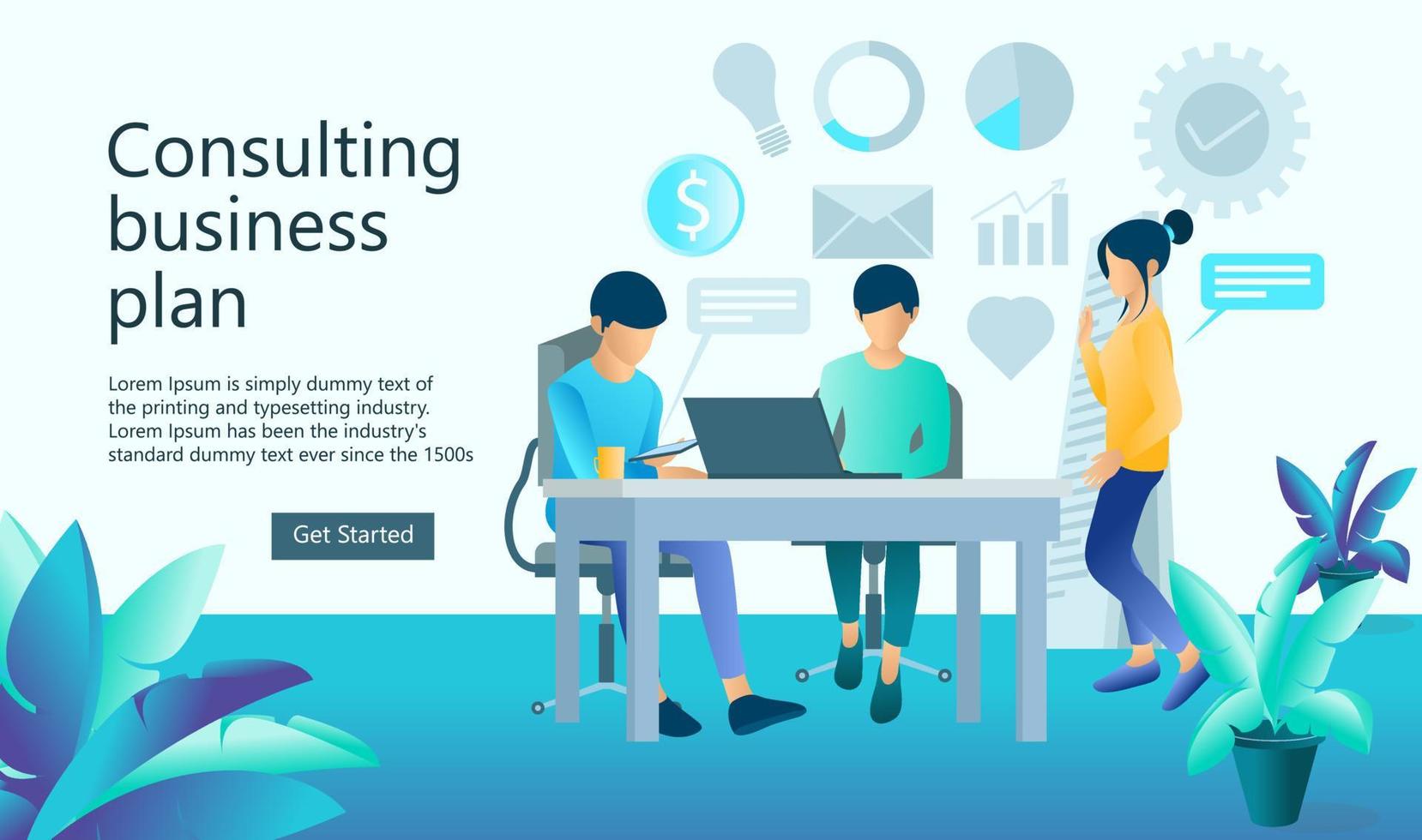Illustration of business presentation with client and team Suitable for landing page, flyers, Infographics, And Other Graphic Related Assets-vector vector