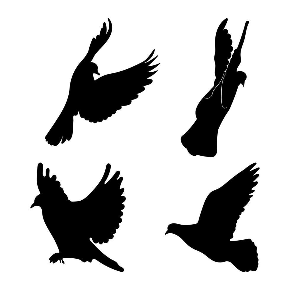 palomas palomas en vuelo, diferentes paquetes de siluetas de aves, vector aislado