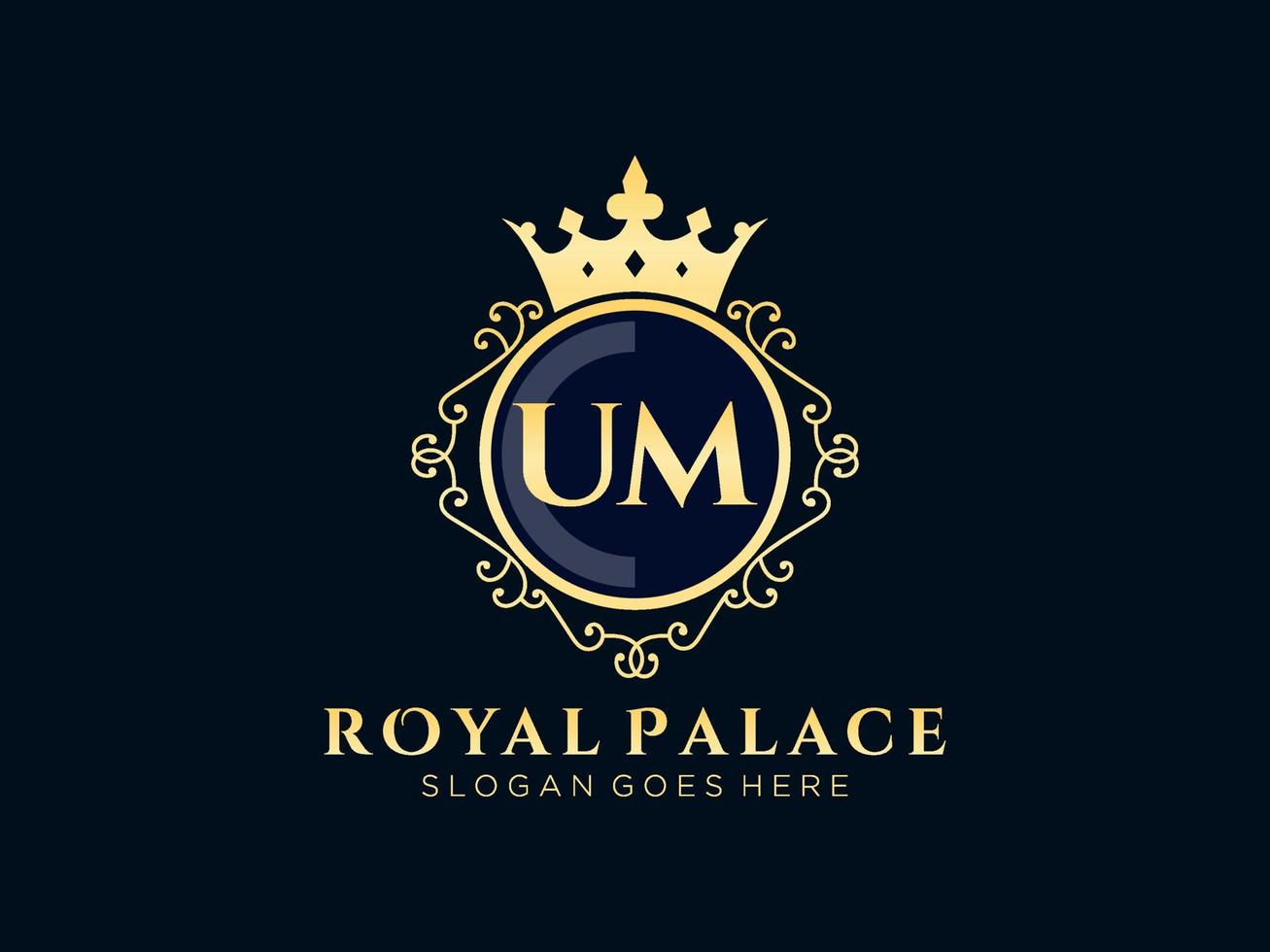 Letter UM Antique royal luxury victorian logo with ornamental frame. vector