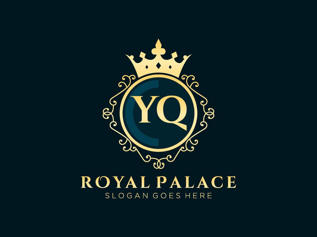 Letter YQ Antique royal luxury victorian logo with ornamental frame. vector