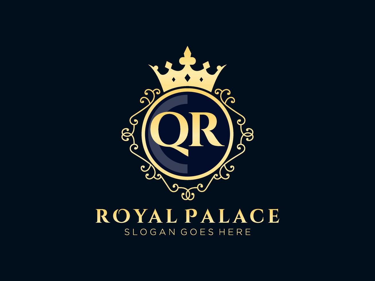 Letter QR Antique royal luxury victorian logo with ornamental frame. vector