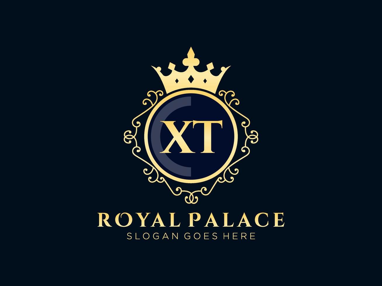 Letter XT Antique royal luxury victorian logo with ornamental frame. vector