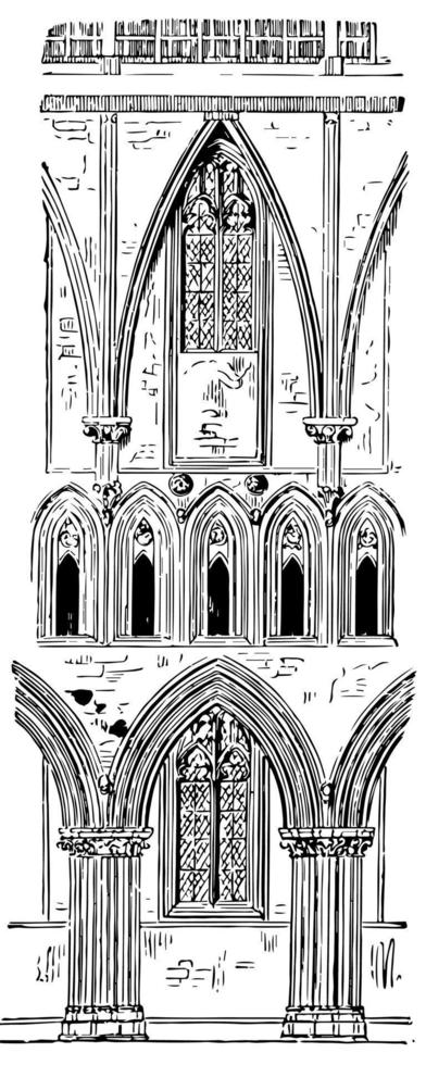 nave de la catedral de pozos, iglesia de san andrés, grabado antiguo. vector