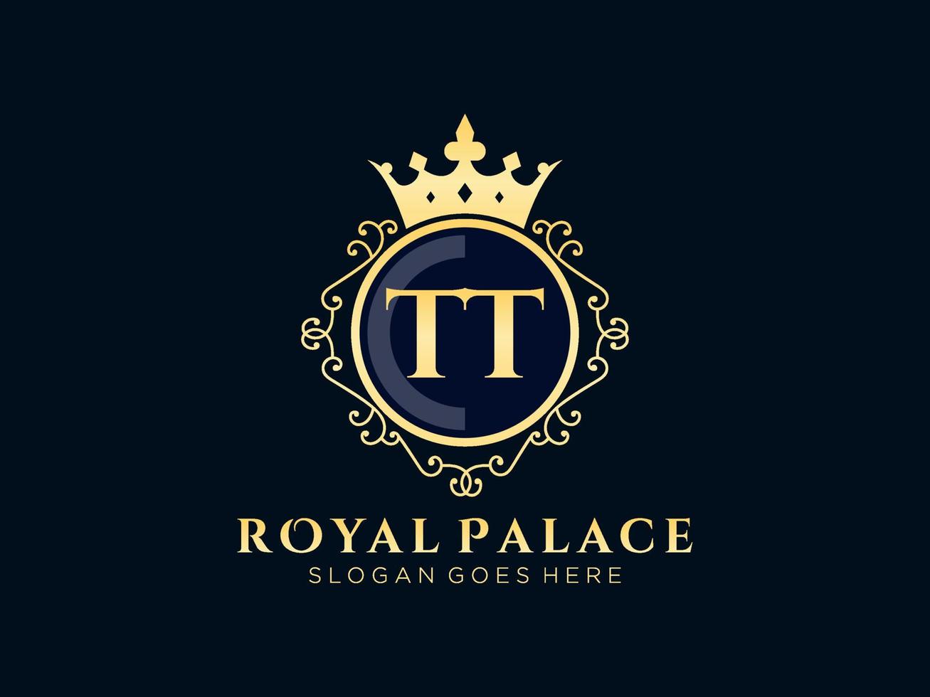 Letter TT Antique royal luxury victorian logo with ornamental frame. vector