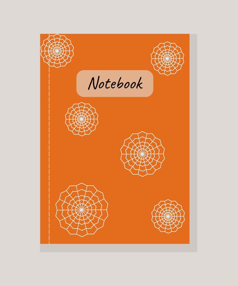 cuaderno de tapas naranjas, telaraña de ilustración vectorial de cuaderno de bocetos o copo de nieve vector